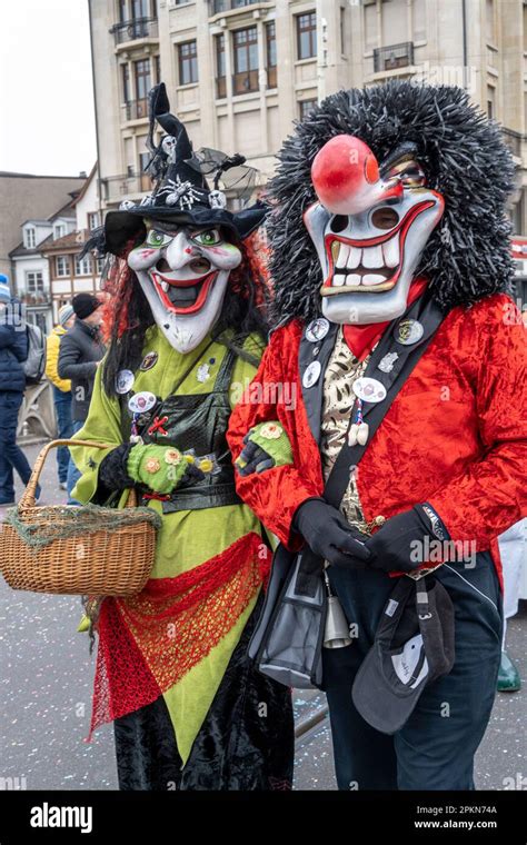 Waggis Mask Costume Walking In The Parade At The Basel Fasnacht