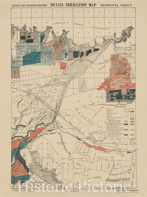 Historic Map Monrovia Detail Irrigation Map 1888 Vintage Wall Ar