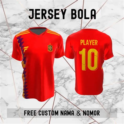 Jersey Spanyol Timnas Negara Bola Baju Kaos Custom Nama Dan Nomor