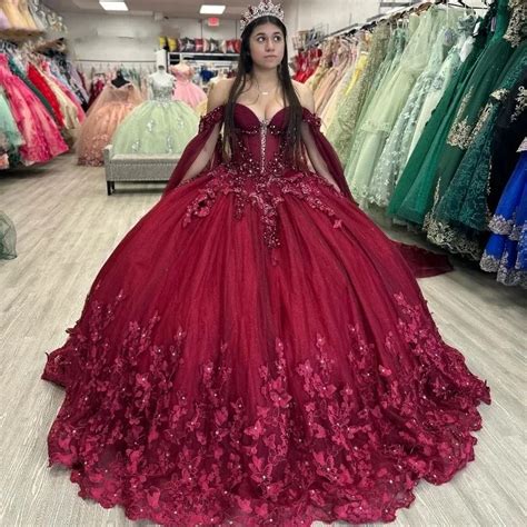 Princess Burgundy Ball Gown Quinceanera Dress With Cape Sweet Dress