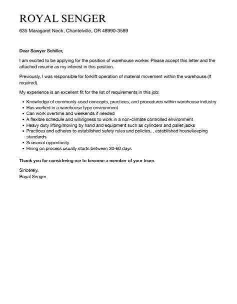 Warehouse Worker Cover Letter Velvet Jobs