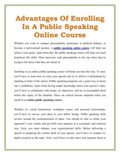 Advantages Of Enrolling In A Public Speaking Online Course