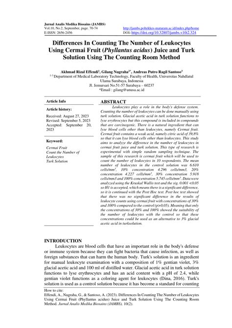 Pdf Differences In Counting The Number Of Leukocytes Using Cermai