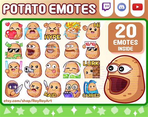 Twitch Emotes Cute Potato Mega Pack Emotes 20 Emotes Inside Sub