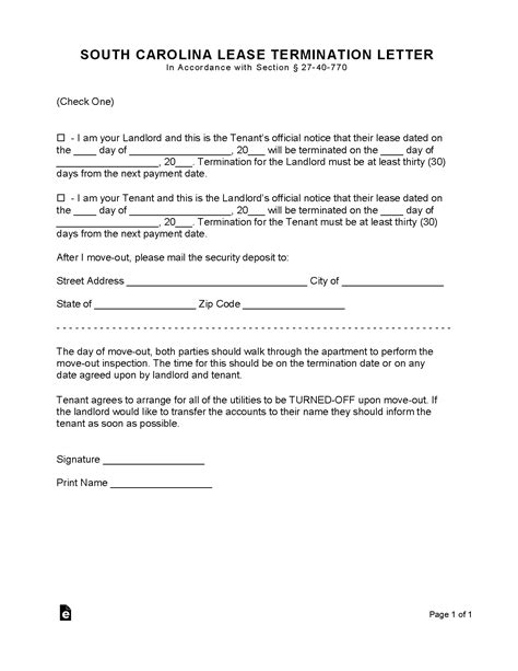 Free South Carolina Month To Month Lease Termination Letter PDF