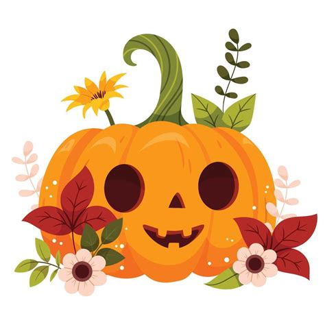 Cute Halloween Pumpkin In Cartoon Style With Flowers 48060251 Vector