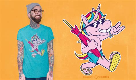 Unicorn Beach Cartoon T Shirt Design Vector Download