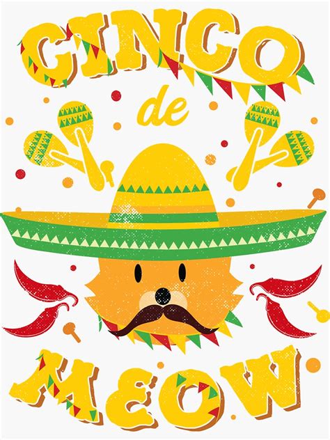 Cinco De Mayo Cat Cinco De Meow Kitten Sombrero Sticker For Sale By