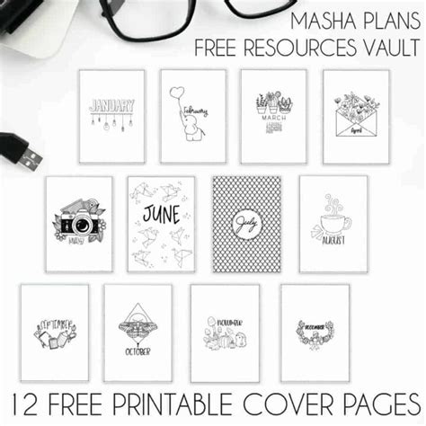 Free Bullet Journal Monthly Cover Page Printables