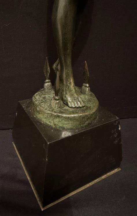 Proantic Art Deco Bronze Naked Dancer With Lances By Fernand Ouillon