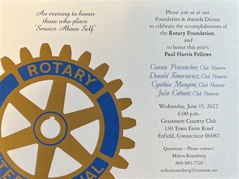 Rotary Club Of Enfield Honors Four Individuals With Paul Harris Award