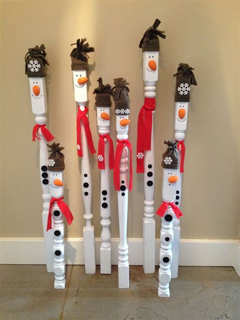 Super Cute Snowmen Up Cycled Stair Spindles Buttons And Fleece Scraps Perfect For The