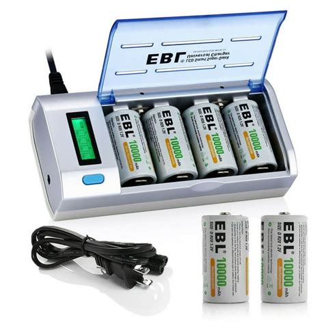 Ebl 6 Pack 10000mah 12v R20 Size D Batteries Battery Charger For 9v C D Aa Aaa Rechargeable