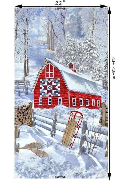 Winter Barn Quilt Fabric Panel Timeless Treasures Winter Etsy