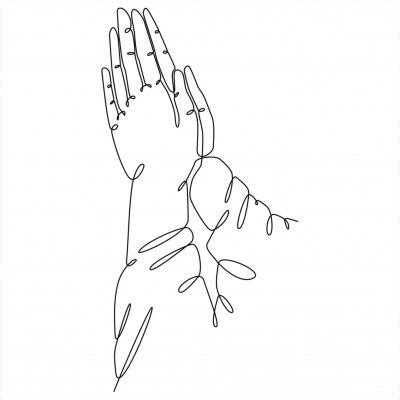 Continuous Line Drawing Of Prayer Hand Hands Palms Together Posters