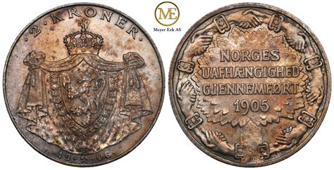 Meyer Eek Auksjon 2 Kroner 1906 Haakon VII Nydelig Patina Kv 0 01