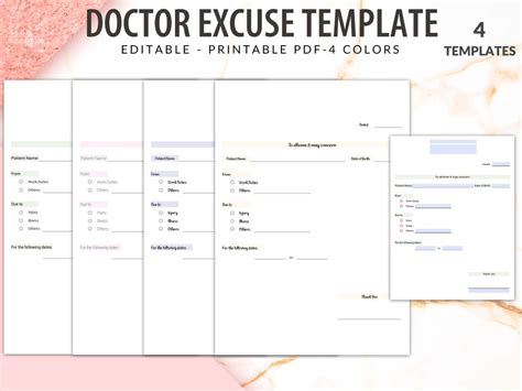 Editable Doctors Excuse Template Medical Office Forms Work Excuse