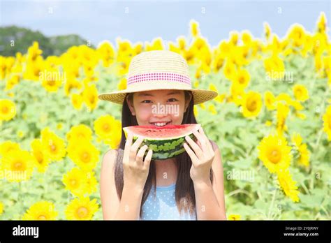 Girl Eating Watermelon Stock Photo Alamy