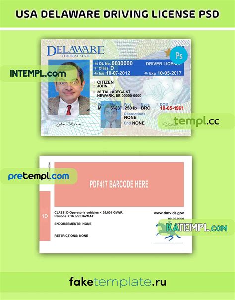 Usa Delaware Driving License Psd Download Template Version 2 By