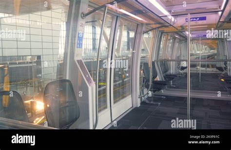 Doha Airport Unmanned Train Runs Between The Airport Terminals Stock Video Footage Alamy