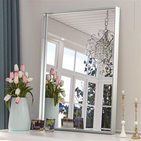 Amazon Keonjinn 22 X 30 Inch Brushed Silver Bathroom Mirror