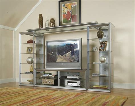 H875 Series Contemporary 4pc Silver And Glass Entertainment Center