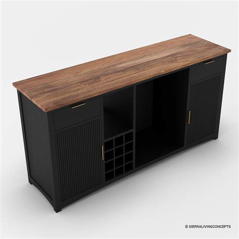 Gary Modern Black Bar Cabinet with Wine Fridge Space