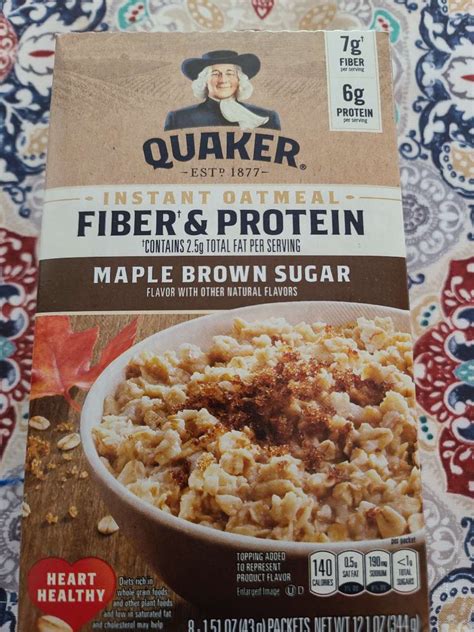 Quaker Instant Oatmeal Fiber And Protein Maple Brown Sugar Calories Nutrition Analysis And More