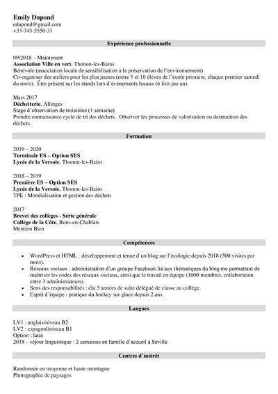 Cv Parcoursup Exemple Pour Valider Son V U Favori