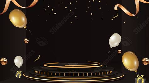 Gold Black Balloon Gift Party Stage Powerpoint Background For Free