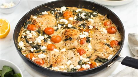 One Pan Greek Chicken And Spinach Recipe Youtube