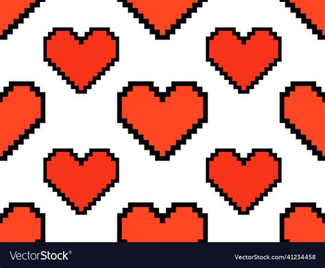 Pixel Art Hearts Seamless Pattern 8 Bit Red Vector Image