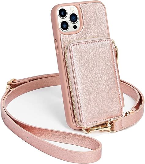 Amazon ZVE For IPhone 14 Pro Crossbody Wallet Case Zipper Leather