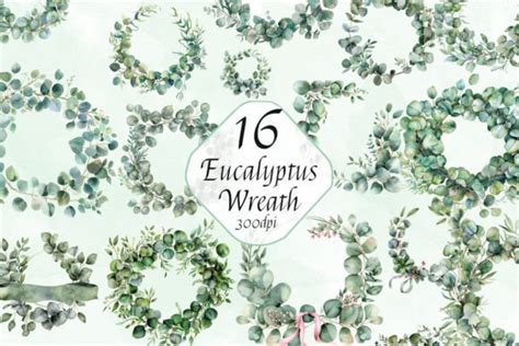 Watercolor Eucalyptus Wreath Clipart Set Graphic By Artcursor