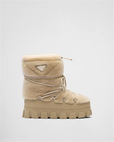 Ecru Shearling Apres Ski Boots Prada