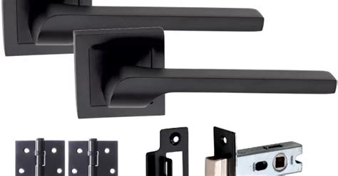 Set Of Sigma Door Handles On Square Rose Matte Black Finish With