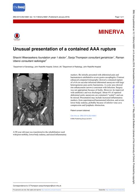 (PDF) Unusual presentation of a contained AAA rupture