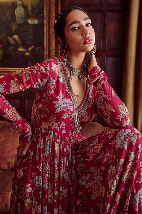 Buy Pink Viscose Georgette Hand Painted Floral Motifs Zayna Angrakha