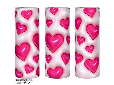 3d Inflated Puff Hearts Tumbler Wrap Png Pink Puffy Etsy