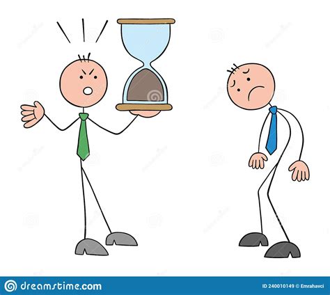 Frustrated Stickman Boss Holding Finished Hourglass And Shouting At Employee Stickman Employee