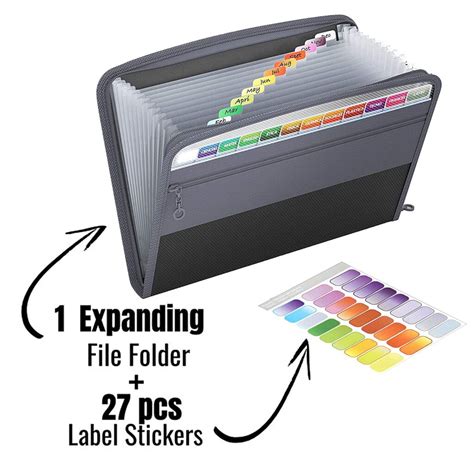 Nisun Pocket Expanding File Folder With Sticky Labels Accordion