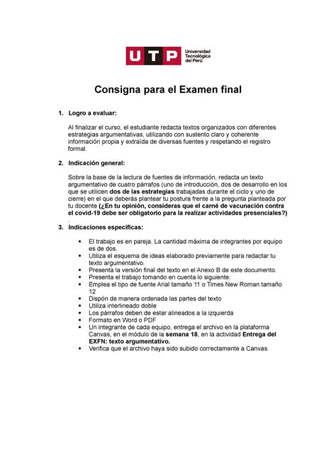 Consigna Para El Examen Final Sem Consigna Para El Examen Final