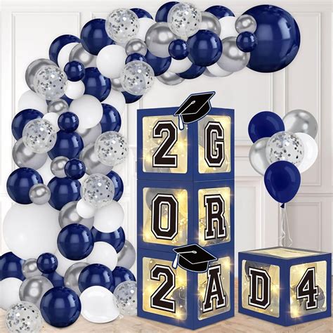 DAZONGE Navy Blue Graduation Decorations Class Of 2024 Set Of 4