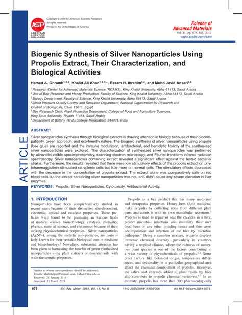 Pdf Biogenic Synthesis Of Silver Nanoparticles Using Propolis Extract