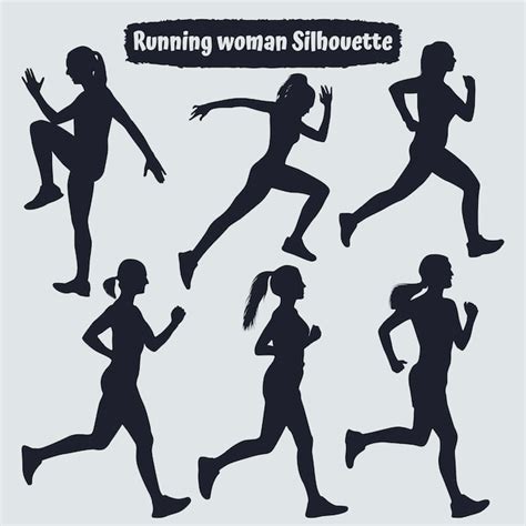 Colección de siluetas de mujer corriendo en diferentes poses Vector