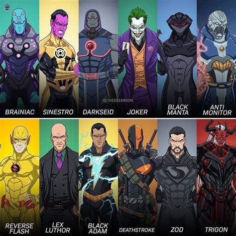 An Image Of Different Characters From The Dc Comics In Their Respective