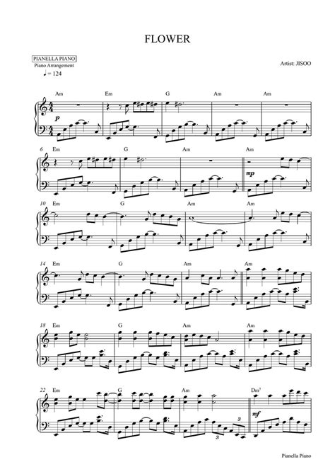 Jisoo Flower Piano Sheet Partition Musicale By Pianella Piano