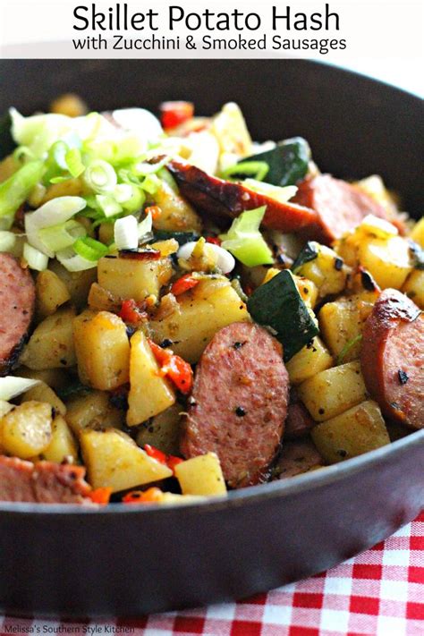 Skillet Potato Hash With Zucchini And Smoked Sausages