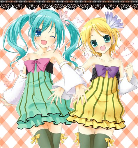 Hatsune Miku And Kagamine Rin Vocaloid And 3 More Drawn By Amane