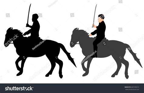 Vector Isolated Silhouette Man Riding Horse Stock Vector (Royalty Free ...